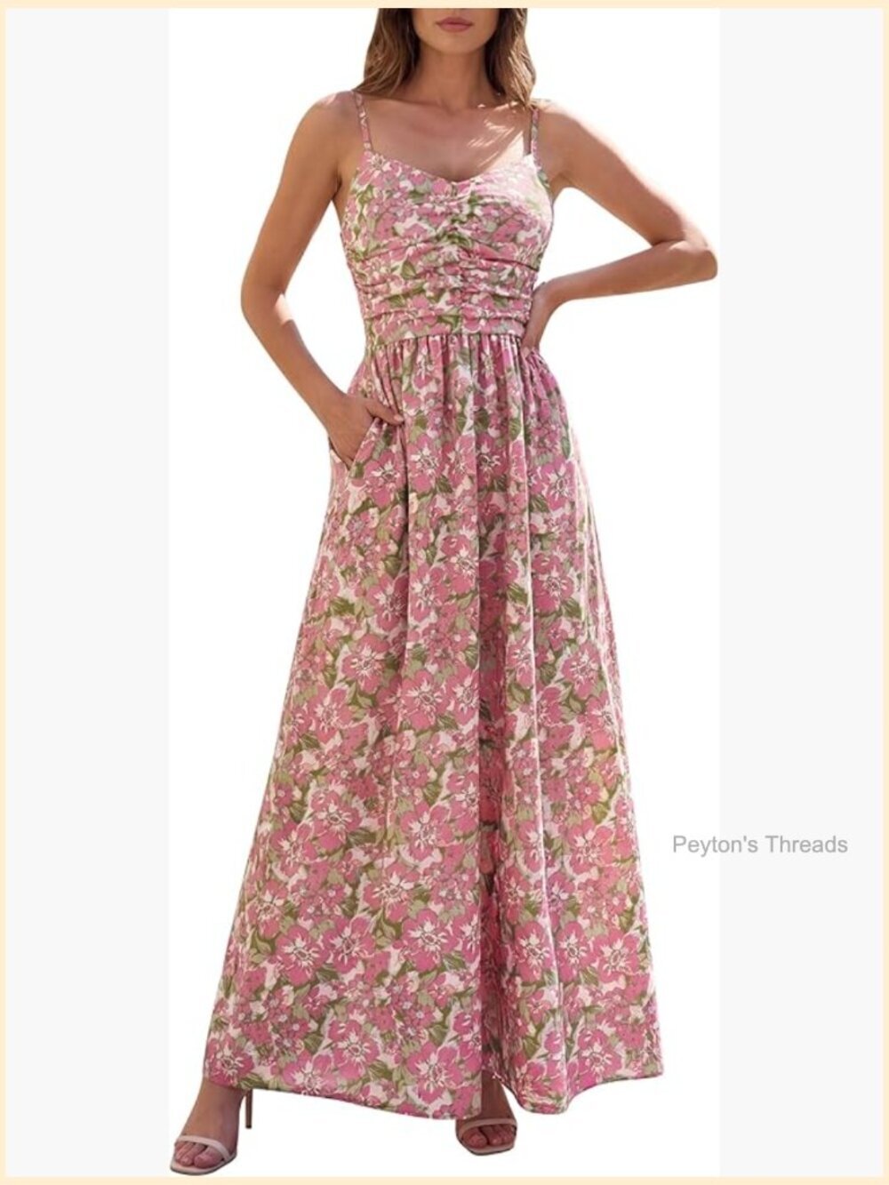 Flowy Spaghetti Strap Maxi Dress with Pockets Summer Beach Vacation Boho